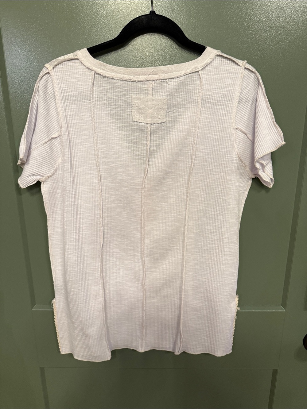 POL Women’s Ivory Lace-Trim Short Sleeve V-Neck Top - Picture 8 of 8